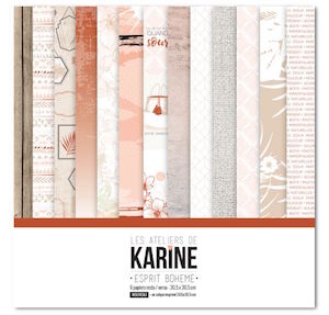 Les Ateliers de Karine ESPRIT BOHEME Lot de 6 papiers + 1 calque imprimé