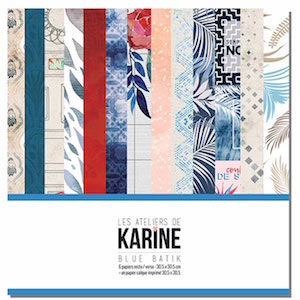 Les Ateliers de Karine BLUE BATIK Lot de 6 papiers + 1 calque imprimé